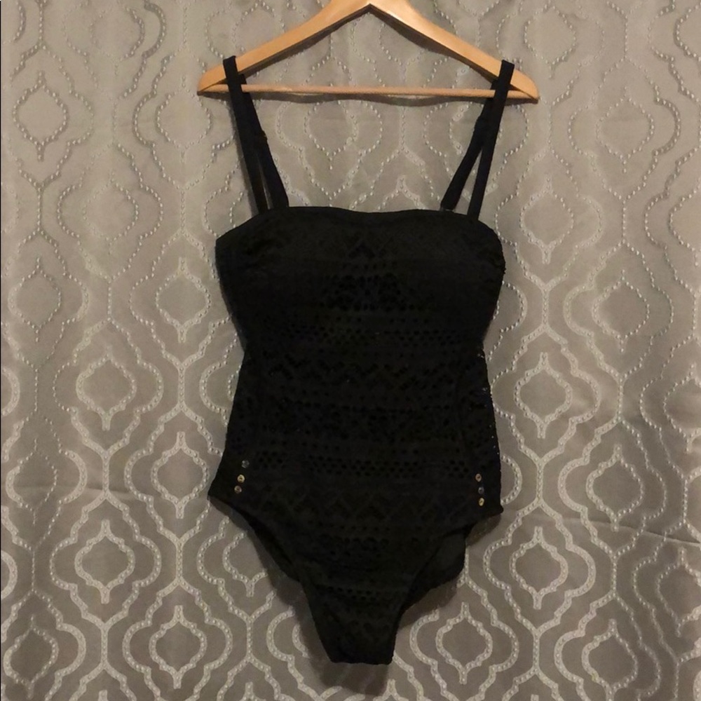 Black lace one piece bathing suit size 16